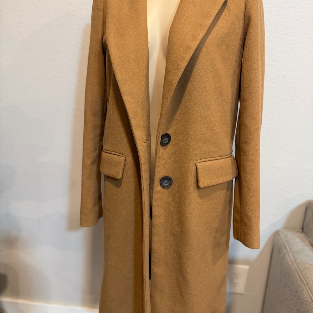 Zara Camel Long Wool Trench Coat - Picture 7 of 7